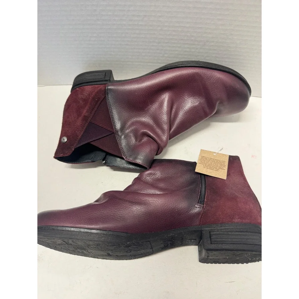 Wanda Panda Burgundy Leather Ruched Ankle Boots Spain Womens 41 10 NEW